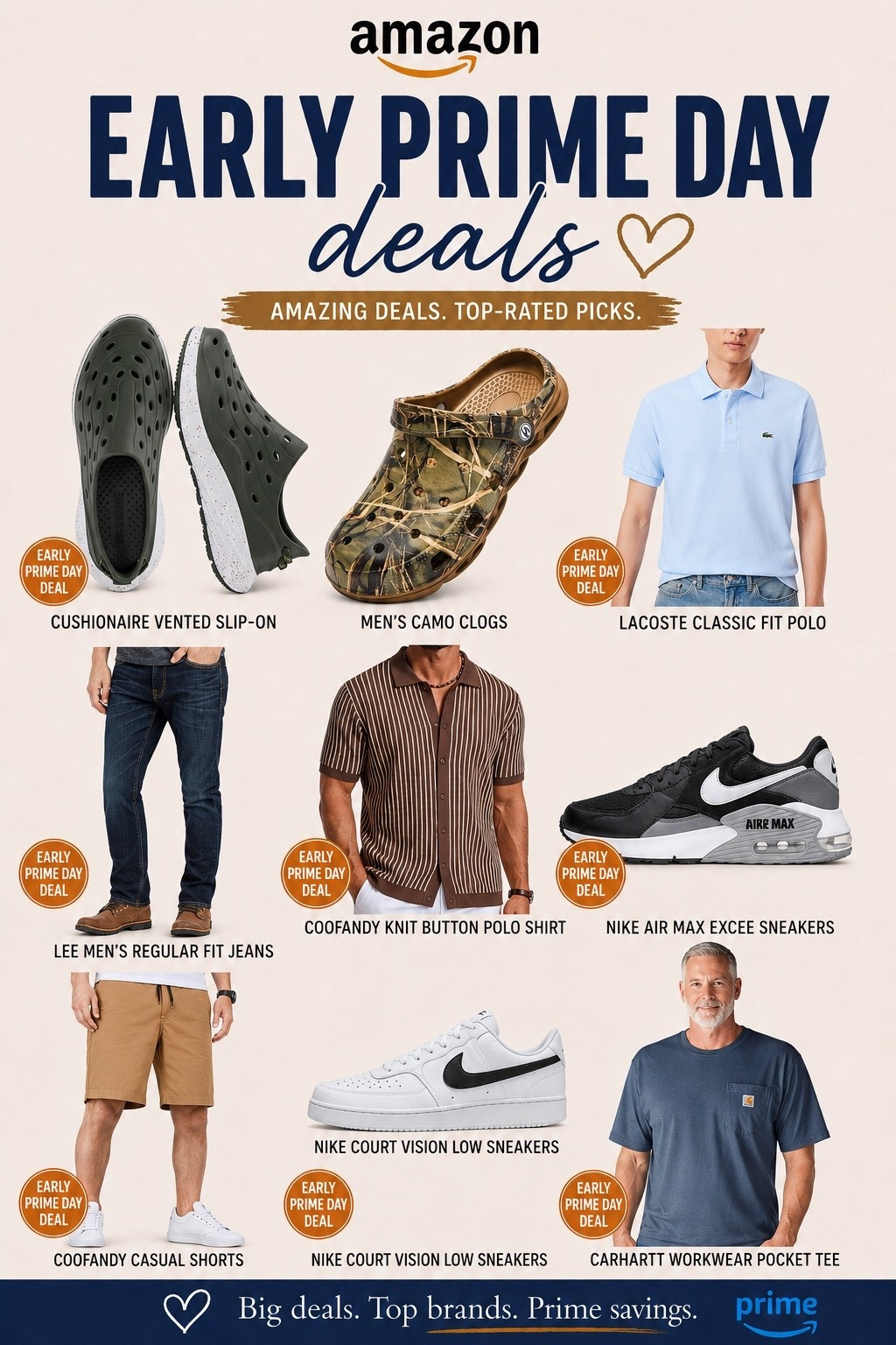 🚨 EARLY PRIME DAY DEALS FOR HIM 🚨

If you’re shopping for the guys in your life (or updating your own closet), these are some of the best Early Prime Day finds I’ve spotted so far! 👏

From classic polos and everyday tees to Nike sneakers, casual shorts, jeans, and comfortable slip-ons, these are the pieces he’ll actually wear on repeat. 🙌

✔️ Everyday basics
✔️ Weekend-ready outfits
✔️ Comfortable footwear
✔️ Top-rated brands
✔️ Prime Day savings

Don’t wait too long—many of the best deals sell out fast during Prime Day! 🔥
