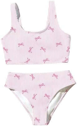 Girl's 2 Piece Striped Bowknot Swimsuit Set Wireless Cute Bathing Suit Summer Beachwear Bikini Se... | Amazon (US)