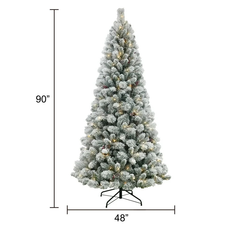 7.5 ft Pre-Lit Flocked Lakewood Spruce Artificial Christmas Tree, Green, 300 LED, by Holiday Time | Walmart (US)