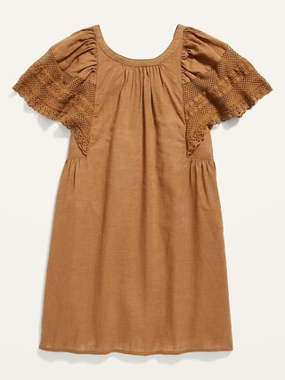 Crochet Flutter-Sleeve Slub-Weave Dress for Girls | Old Navy (US)