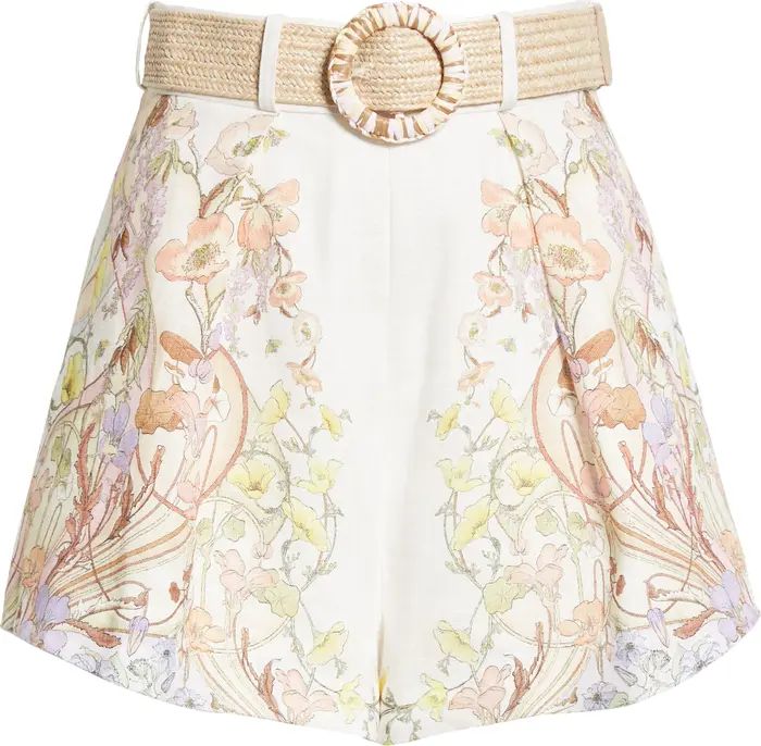 Floral Print Belted Linen Shorts | Nordstrom