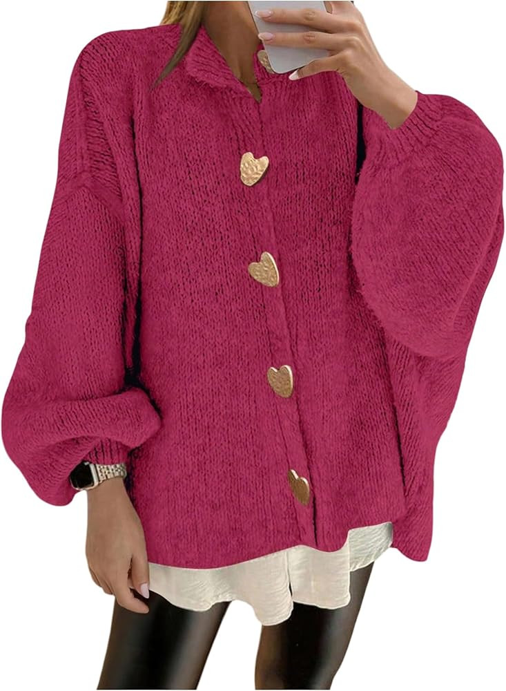 Verdusa Women's Vintage Heart Button Up Oversized Cardigan Sweater Fall Outfits Chunky Knit Outer... | Amazon (US)