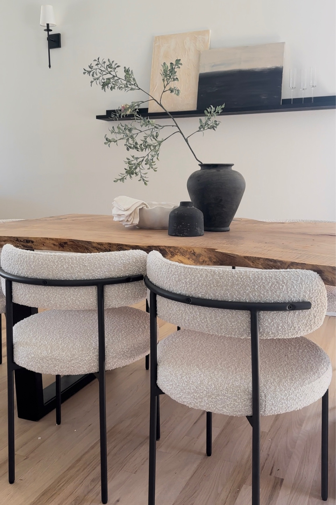 Modern organic dining room- boucle chair- dining chair - dining room 