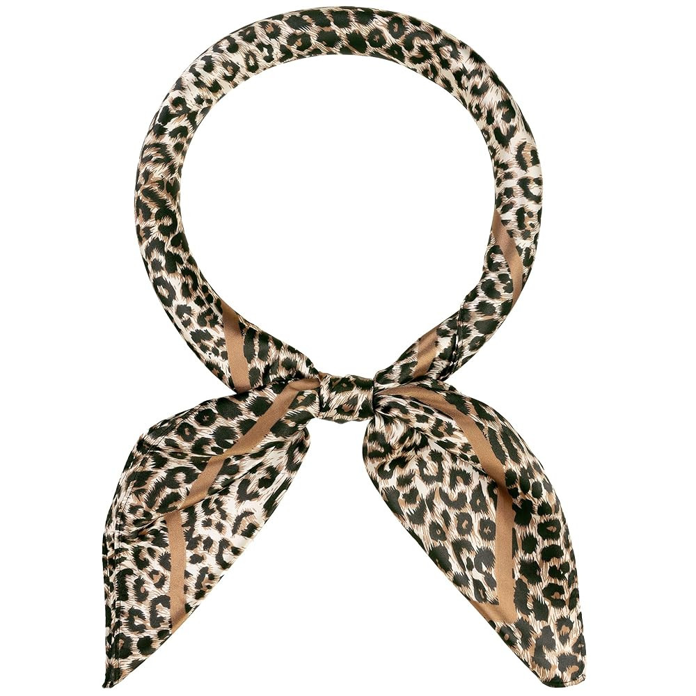 Women's Leopard 35" Large Square Scarves, Silk Feeling Satin Shawl Head Wrap Neck Scarf Bandanas | Amazon (US)