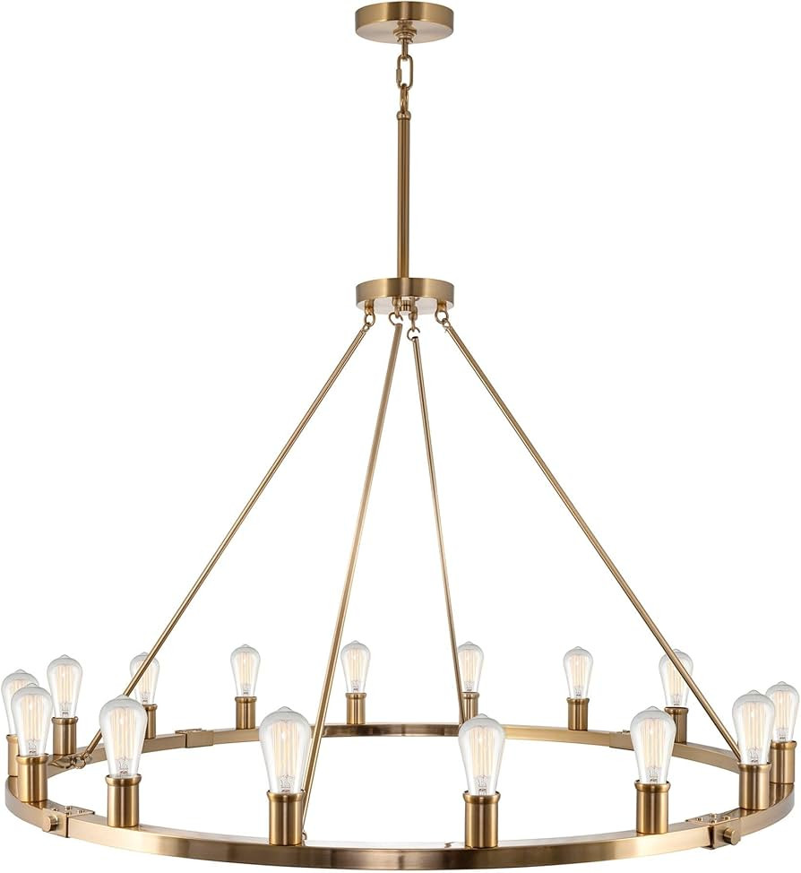 Kira Home Homestead 48" 16-Light Large Rustic Farmhouse Wagon Wheel Chandelier, Round Kitchen Isl... | Amazon (US)