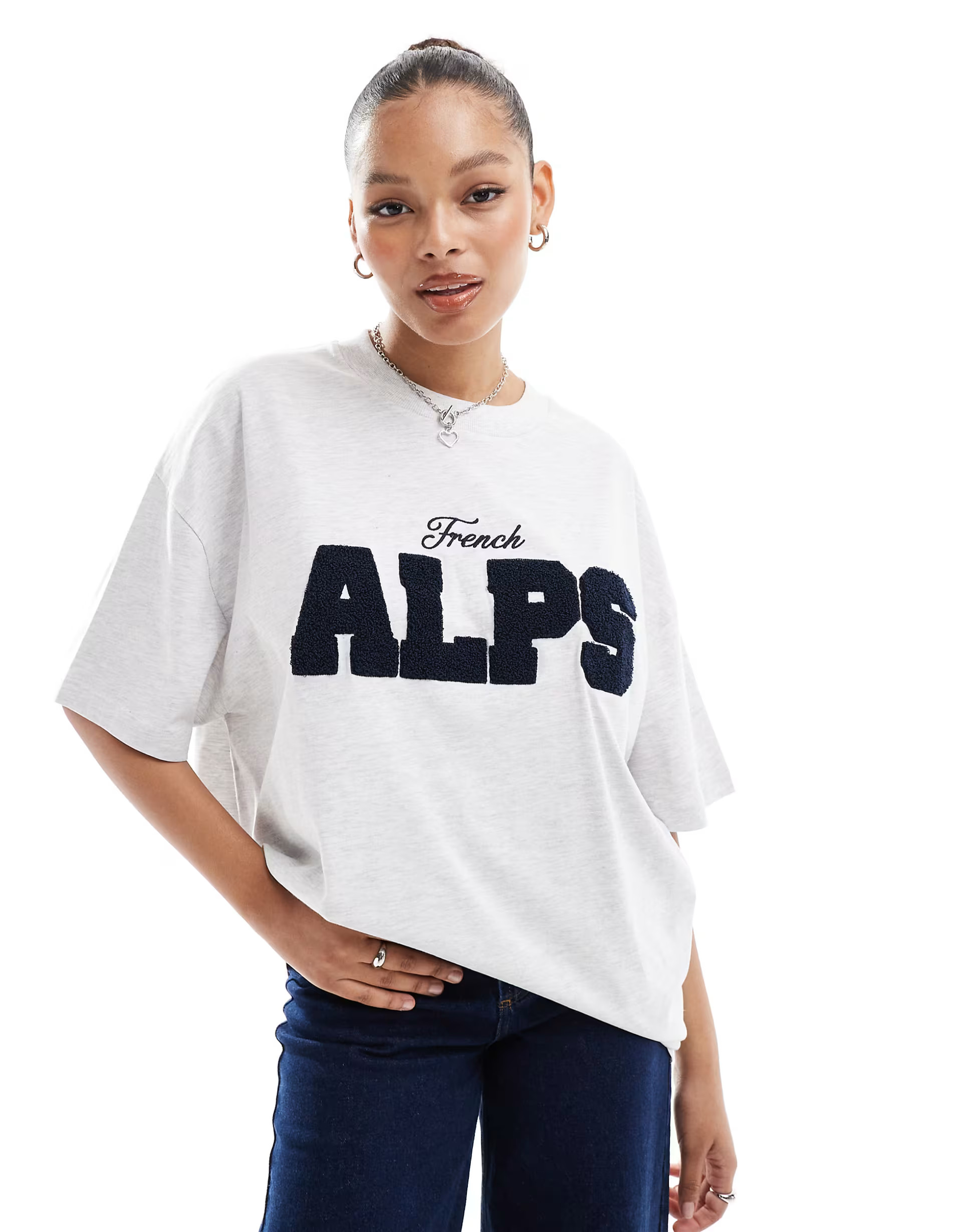 ASOS DESIGN oversized t-shirt with Alps logo in grey marl | ASOS (Global)