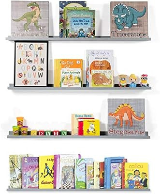 Wallniture Floating Wall Shelf Nursery Bookshelf Picture Ledge 46 Inch Gray Set of 4 | Amazon (US)