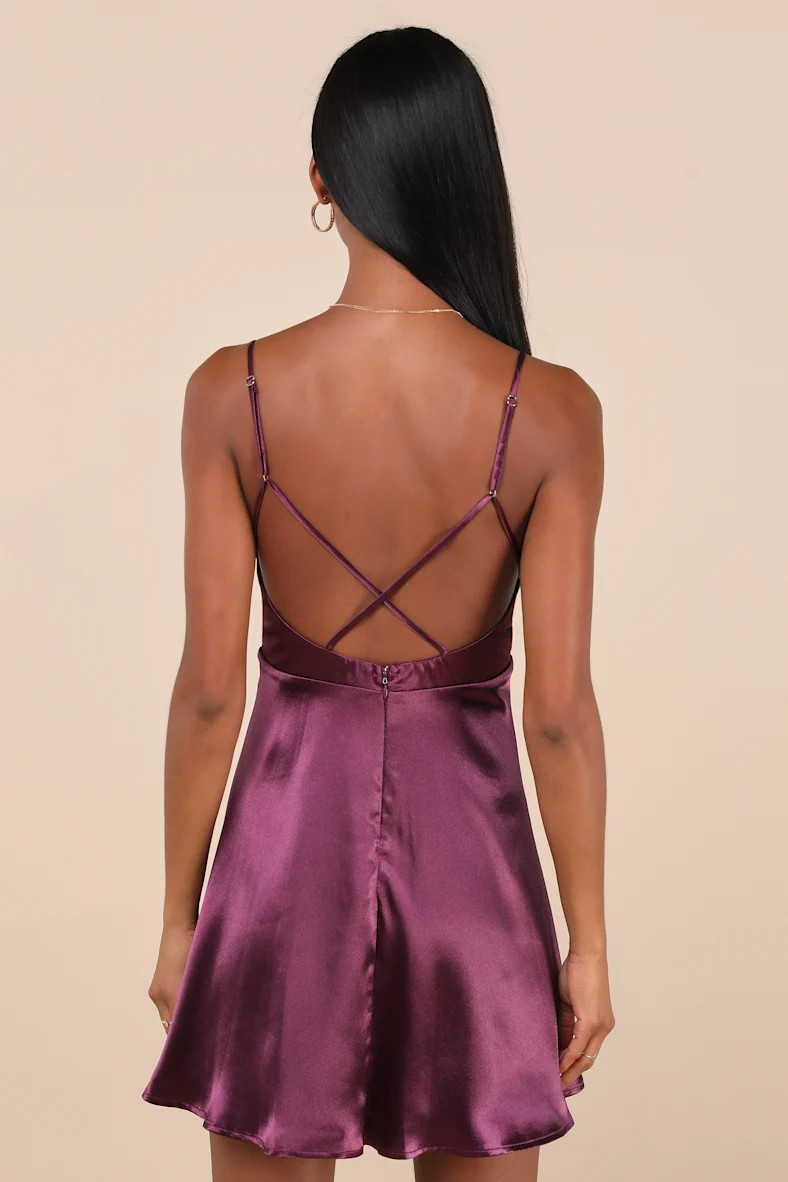 Happily Yours Plum Purple Satin Skater Mini Dress | Lulus