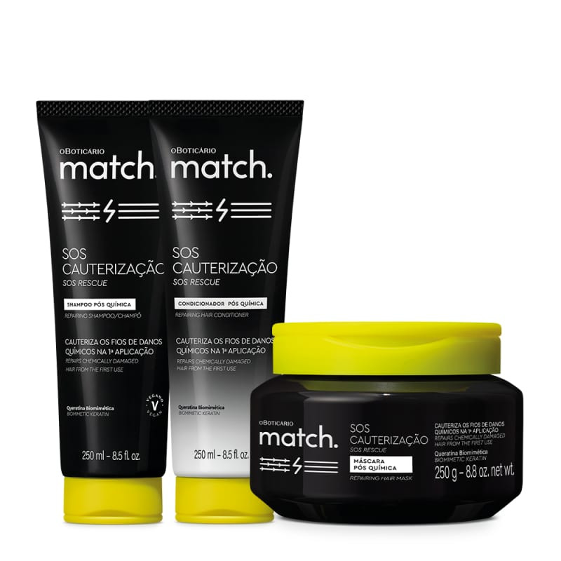 Combo Match SOS Cauterização Pós- Química: Shampoo 250ml + Condicionador 250ml + Máscara Cap... | oBoticario (BR)