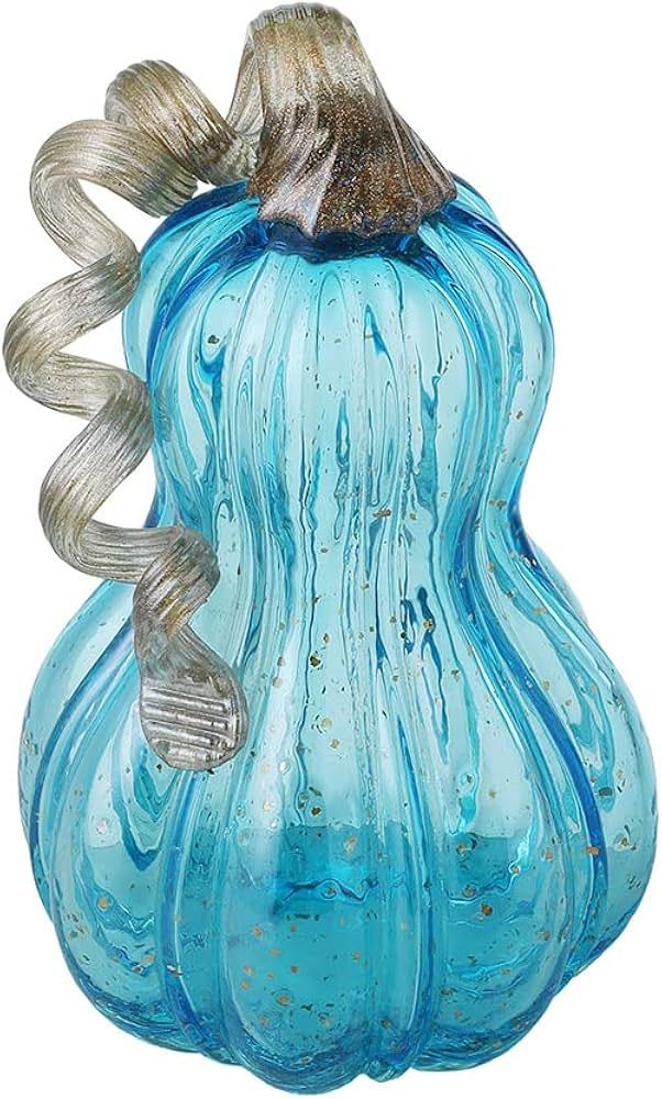 Glitzhome 8.46" Blue Handblown Glass Pumpkin Table Accent for Fall & Harvest Thanksgiving Decorat... | Amazon (US)