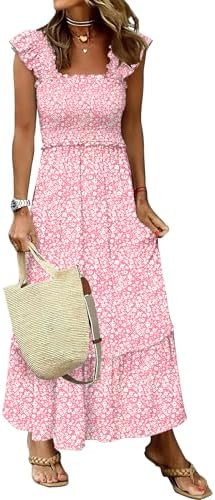 ANRABESS Womens Summer Sleeveless Maxi Dress Square Neck Smocked Boho Casual Ruffle Strap Flowy A... | Amazon (US)
