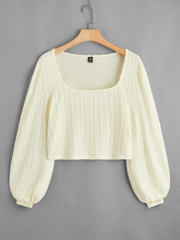 SHEIN Plus Square Neck Bishop Sleeve T-shirt | SHEIN