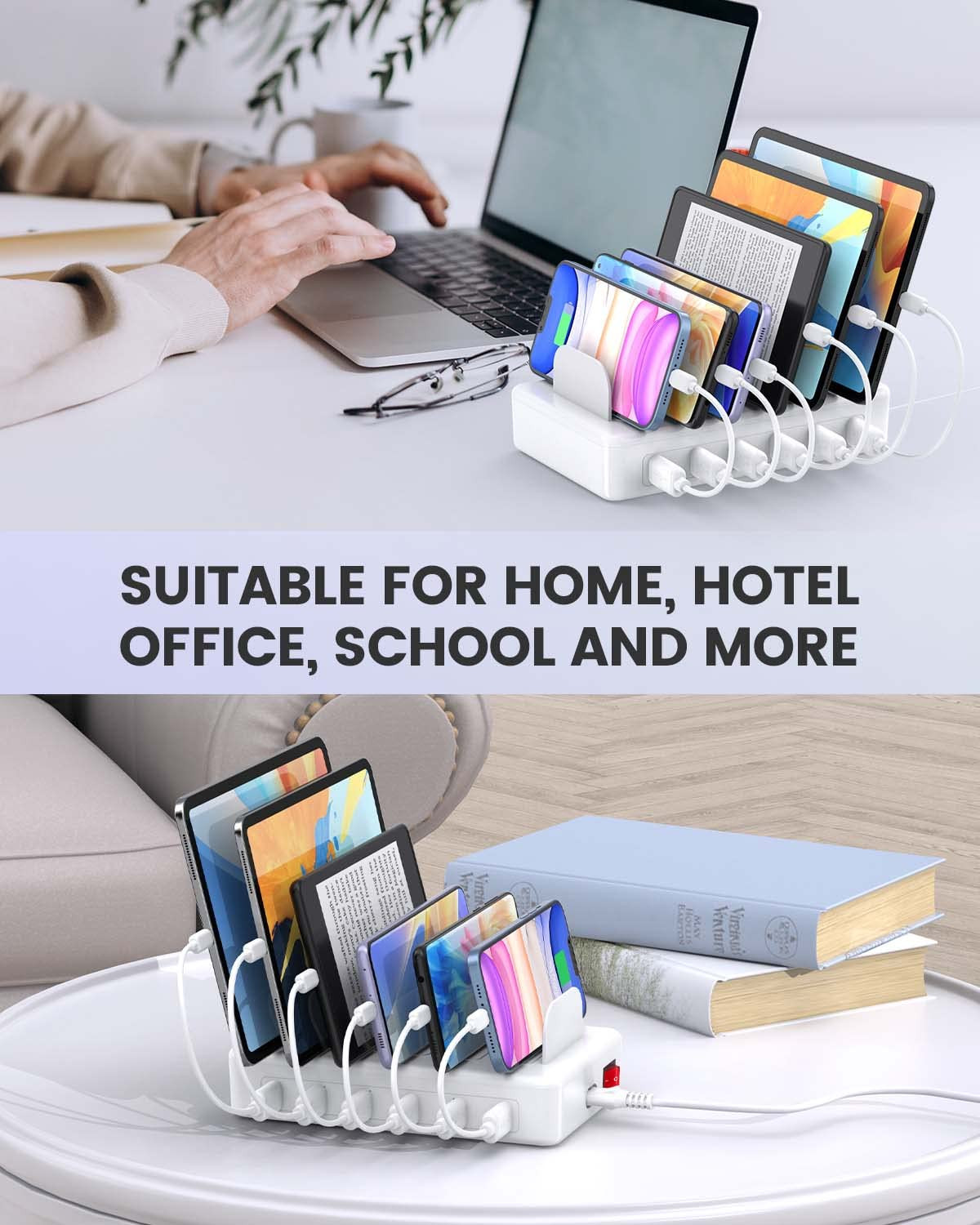 Charging Station for Multiple Devices Apple, CREATIVE DESIGN 50W Multi Charger Station with 6 USB... | Amazon (US)