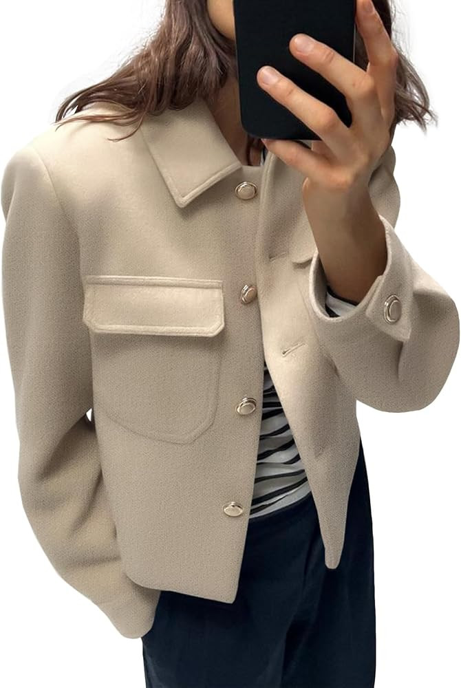Cicy Bell Womens Cropped Wool Coats Lapel Collar Button Down Fall Jackets Lightweight Short Pea C... | Amazon (US)