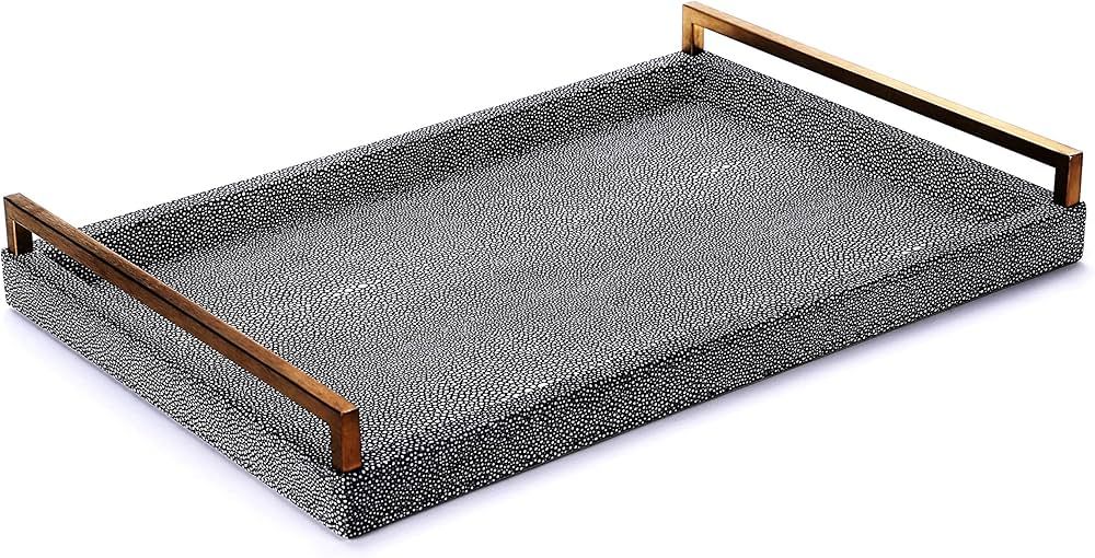 Decorative Tray Imitation Shagreen Leather with Brushed Gold Stainless Steel Handles (Gold and Da... | Amazon (US)