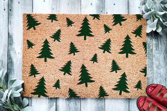 Christmas Tree Pattern Door Mat | Winter Doormat | Welcome Mat | Cute Christmas Door Mat | Winter... | Etsy (US)