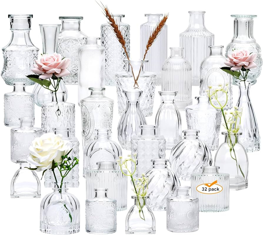Brajttt Glass Bud Vase Set of 32 pcs,Vase for Flowers,Small Vases for Centerpieces,Clear Vases in... | Amazon (US)