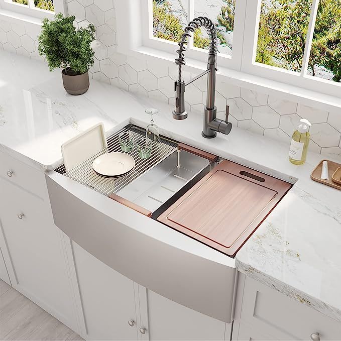 CELAENO 33-inch Farmhouse Kitchen Sink,Single Bowl Stainless Steel Workstation Kitchen Sink 18 Ga... | Amazon (US)