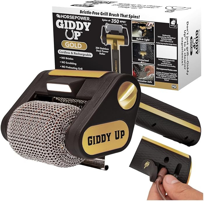 Horsepower Giddy Up GOLD Bristle-Free Spinning Grill Brush w/LED & Longer Run Time, Cordless/Rech... | Amazon (US)