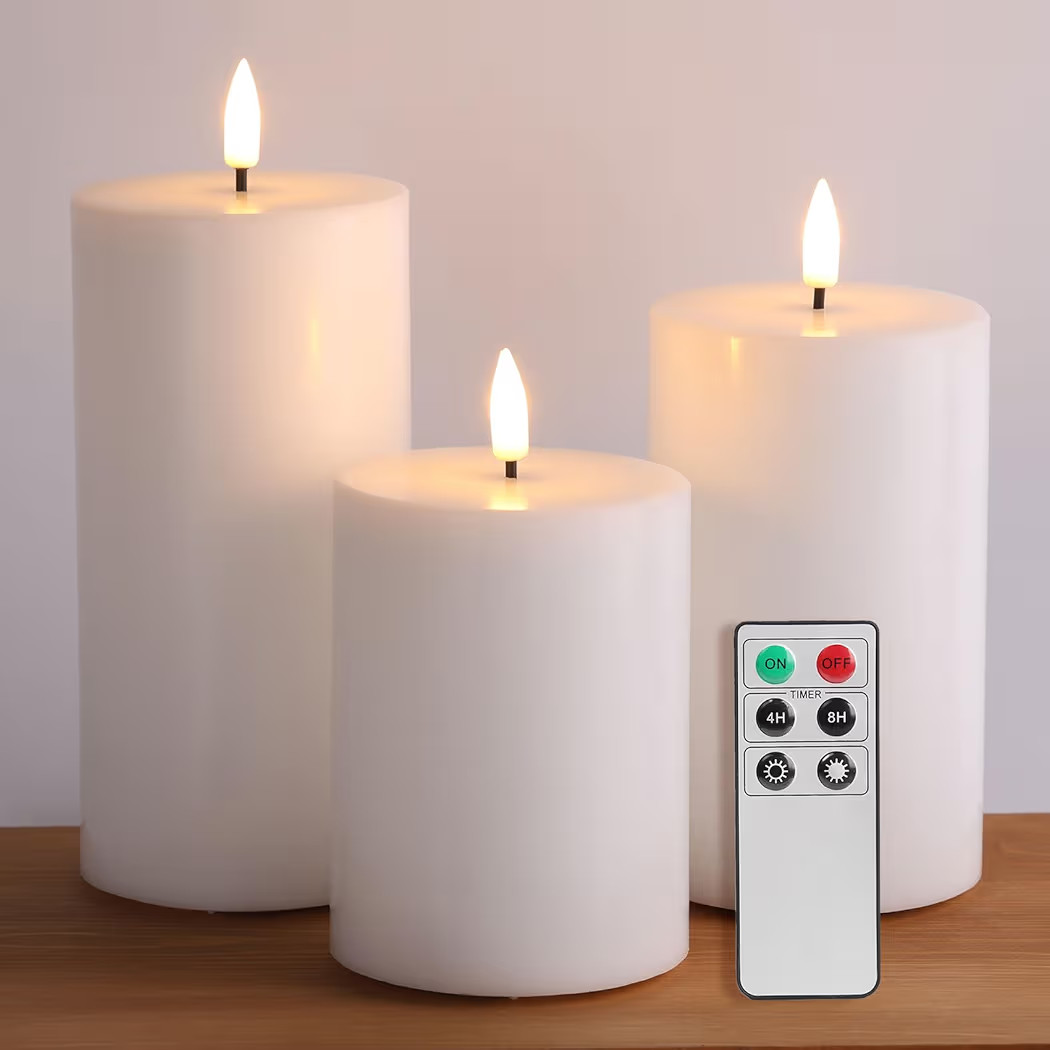 Eywamage White Real Wax Flameless Pillar Candles with Remote, Flickering Flat Top LED Battery Can... | Amazon (US)