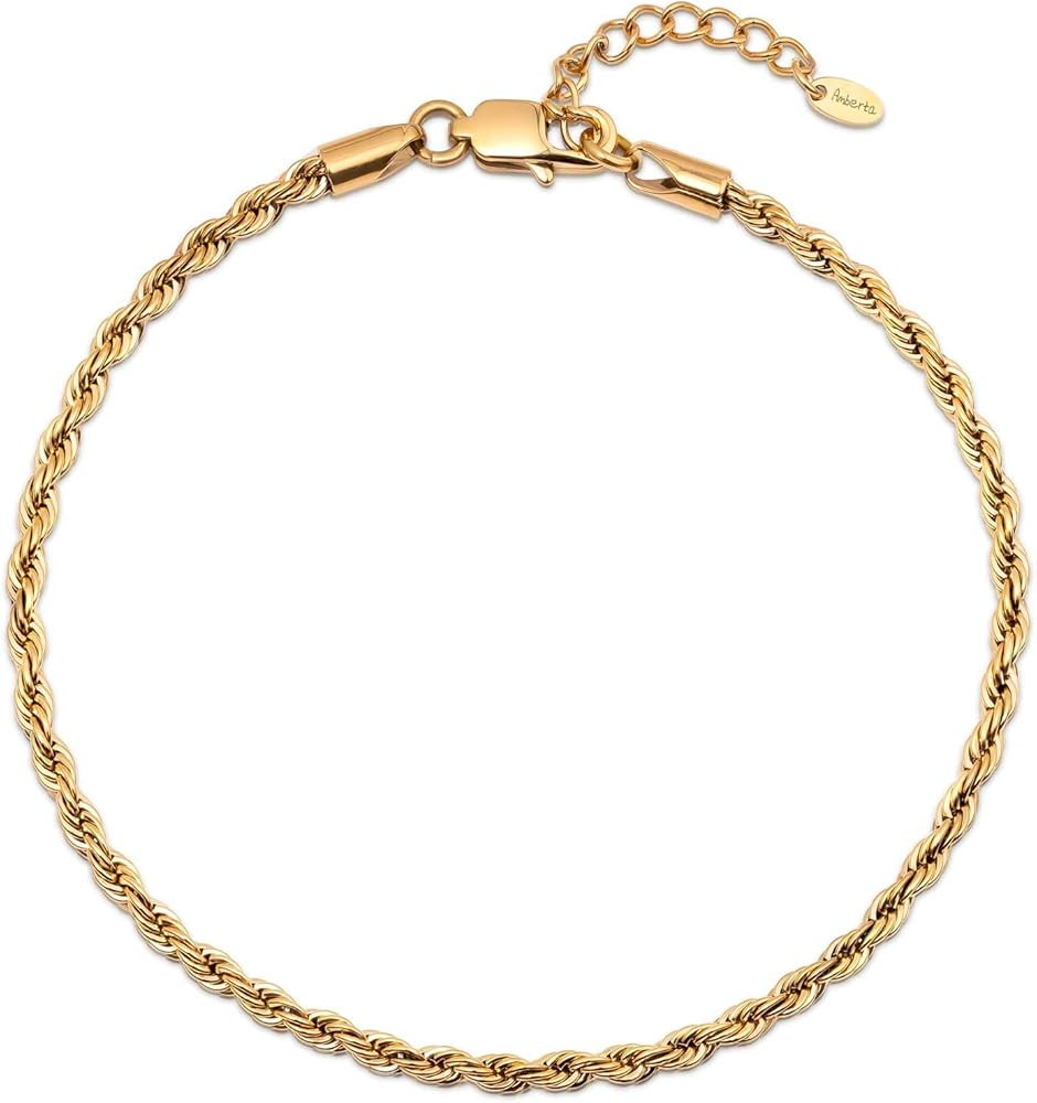 Amberta Silver Gold Waterproof Ankle Bracelets for Women | Boho Layered Anklets for Women | Summe... | Amazon (US)