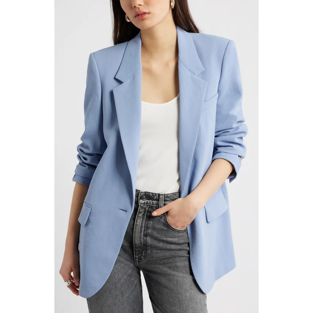 Open Edit The Curator Relaxed Blazer in Blue Umbra at Nordstrom, Size Xx-Small | Nordstrom