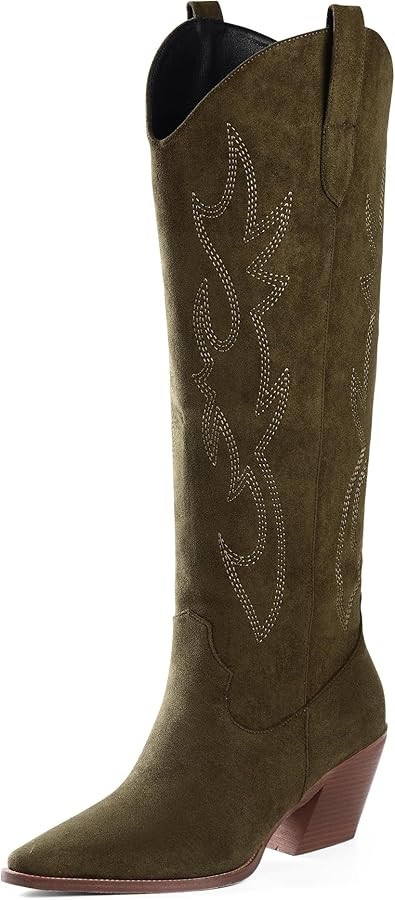 iiimmu Cowgirl Boots Women Knee High Boots Pointed Toe and Block Heel Cowboy Suede and Faux Leath... | Amazon (US)