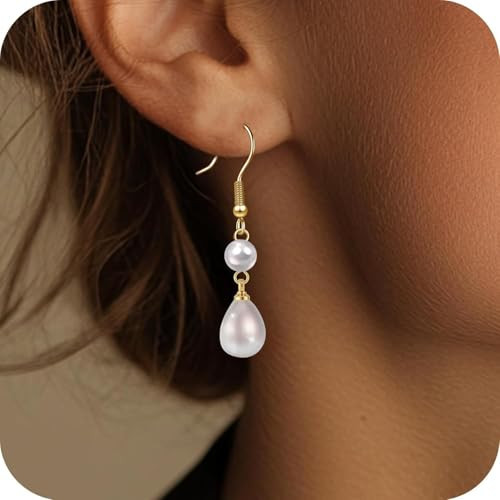 Pearl Earrings for Women, 14k Gold Pearl Drop Dangle Earrings, Trendy Freshwater Pearl Dangle Earrings Statement Wedding Bridal Earrings,perfect for birthday,party, Christmas,Mother?s Day,Gift-giving | Amazon (US)