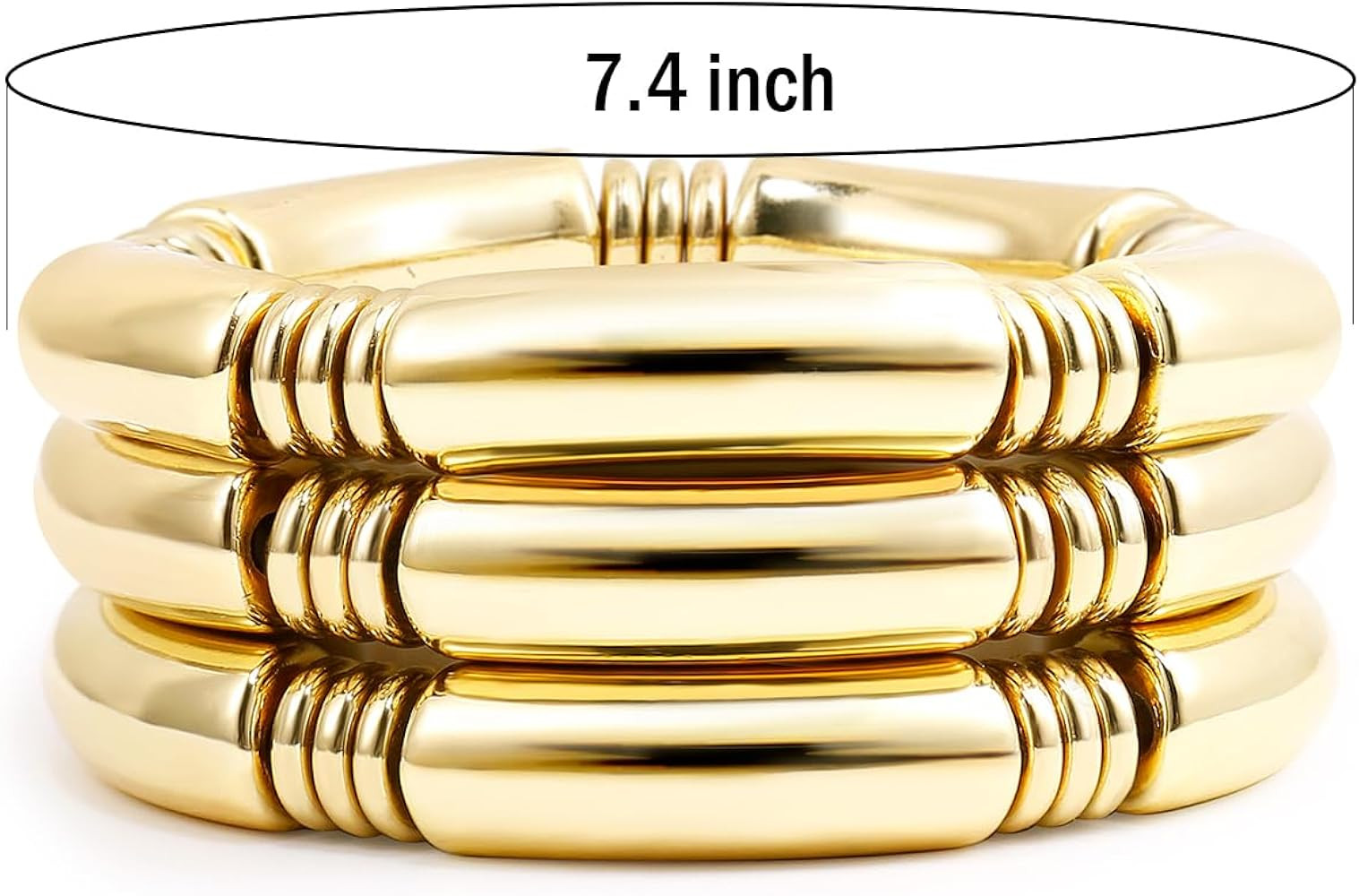 Gold Chunky Bangles Bracelets For Women 14k Gold Plated Stack Layered Curved Bamboo Tube Stretch ... | Amazon (US)