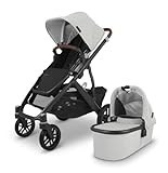 UPPAbaby Vista V2 Stroller / Convertible Single-To-Double System / Bassinet, Toddler Seat, Bug Shield, Rain Shield, and Storage Bag Included/Anthony (White+Grey Chenille/Carbon Frame/Chestnut Leather) | Amazon (US)