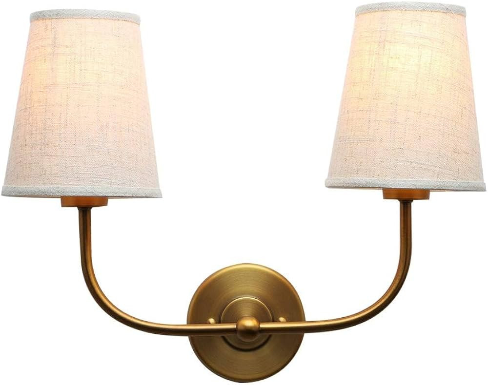PERMO Vintage Double Sconce Antique 2-Lights with Flared Funnel Linen Beige Fabric Shade, Double ... | Amazon (US)