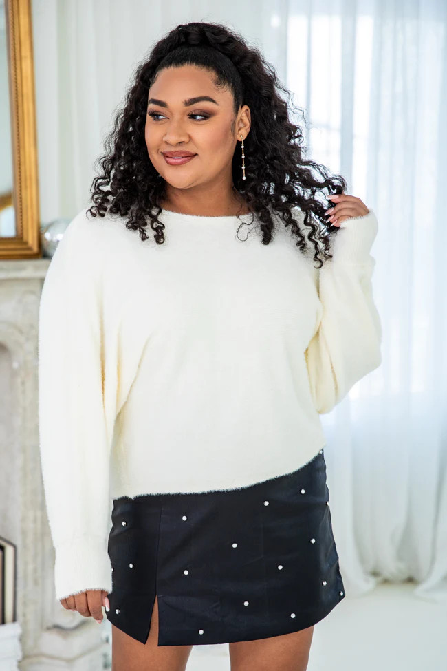 The Lucky One Cream Fuzzy Boat Neck Sweater | Pink Lily