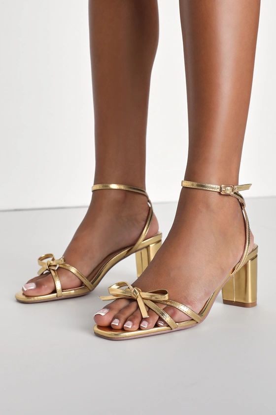 Rezzy Gold Bow Ankle Strap High Heel Sandals | Lulus (US)