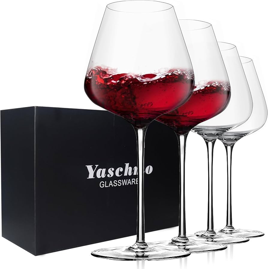 Yaschmo Crystal Red Wine Glasses Set of 4, 24.8oz Large Wine Glasses with Long Stem, Hand Blown L... | Amazon (US)