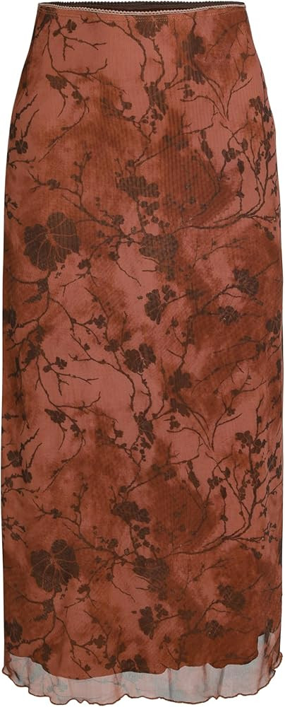 CIDER Women’s Mesh Floral Boho High Wiasted Midi Grunge Skirts | Amazon (US)