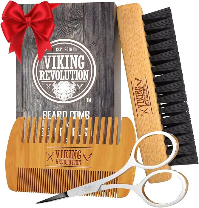 Viking Revolution Beard Comb & Beard Brush Set for Men -- Natural Boar Bristle Brush and Dual Act... | Amazon (US)