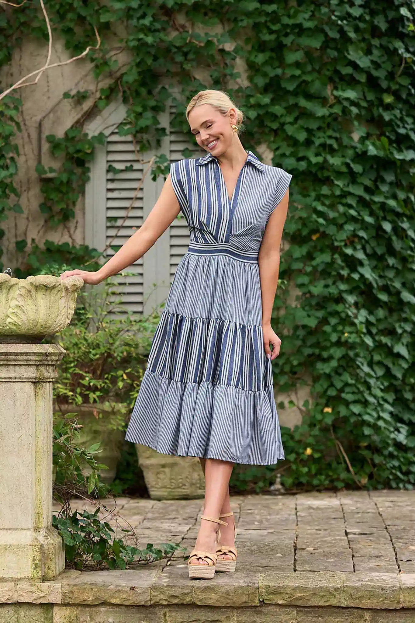 Anniston Blue Multi Striped Midi Dress | Avara