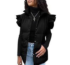 Silly Turtle Women's Ruffle Sleeve Puffer Vest Button Down Padded Quilted Vest Winter Coat Jacket | Amazon (US)