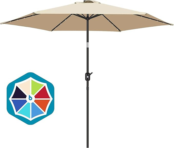 FRUITEAM Solar LED patio Ourdoor market umbrella with LED Lights,Tilt and Crank Table Umbrellas f... | Amazon (US)