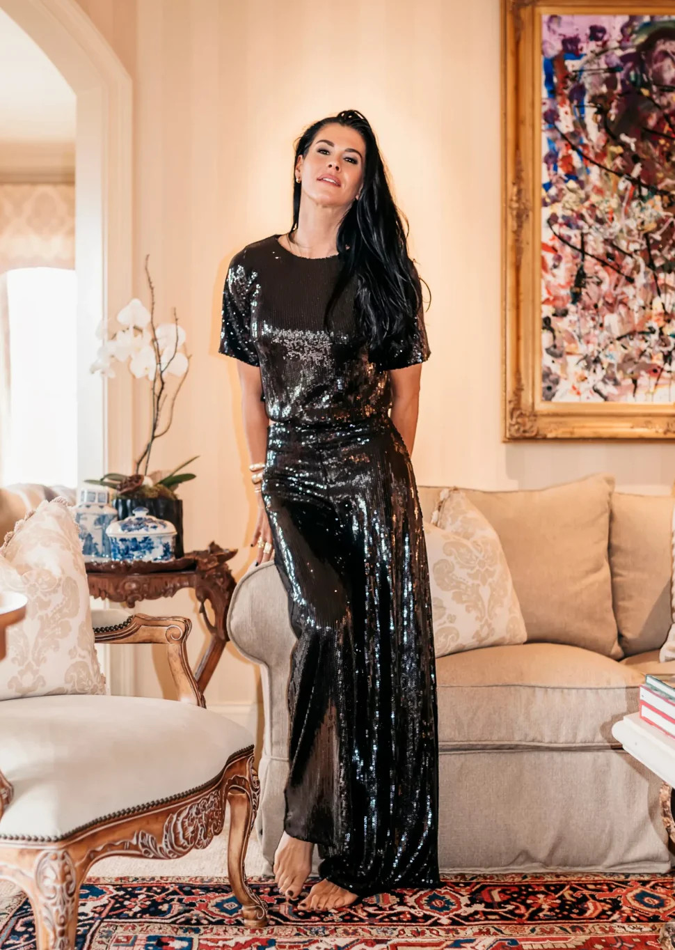 BLACK SEQUIN WIDE LEG PANT | House of Nizhoni