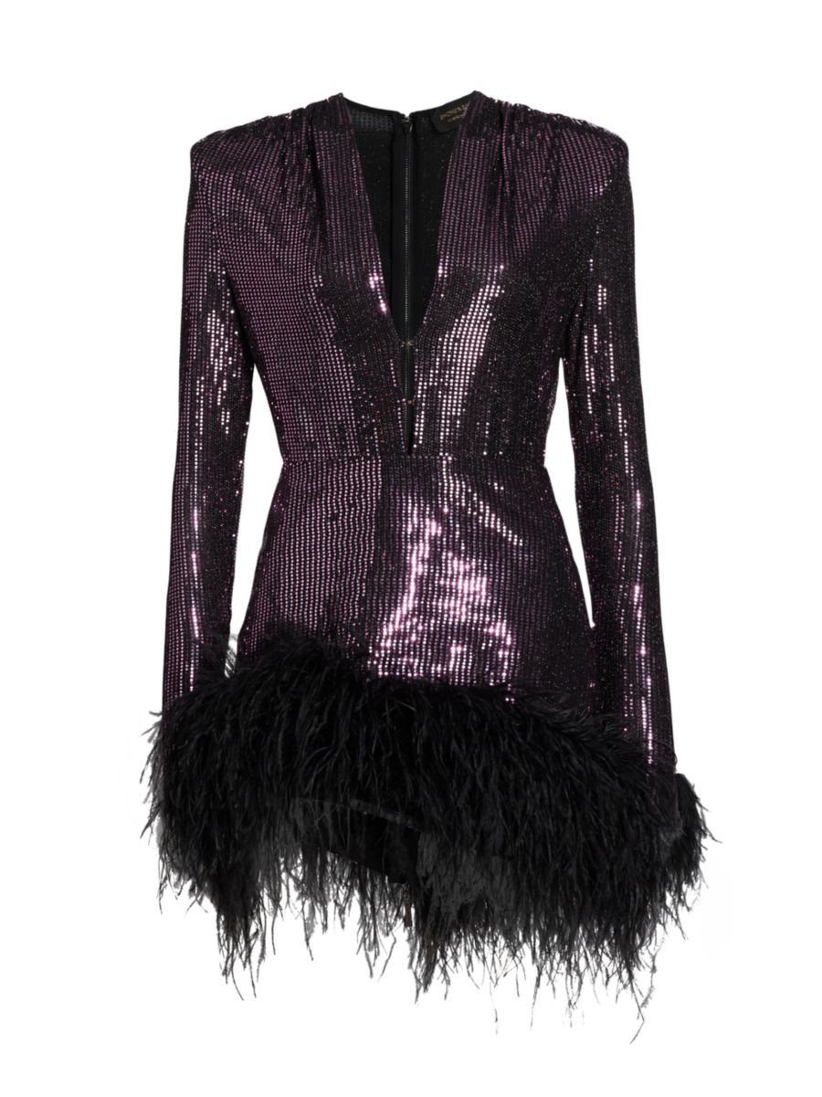 Kyoto Sequin Feather-Trim Minidress | Saks Fifth Avenue