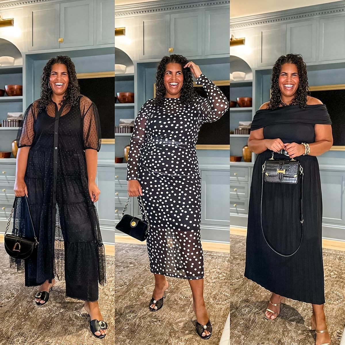 Just found these chic dresses on Amazon that are date night approved. Loving the polka dot and off-the-shoulder styles! Wearing size 2x in the black jeans and size xxl in polkadot and sheer dress and size xl in off the shoulder dress. #amazonfashion

#LTKStyleTip #LTKHoliday #LTKSeasonal