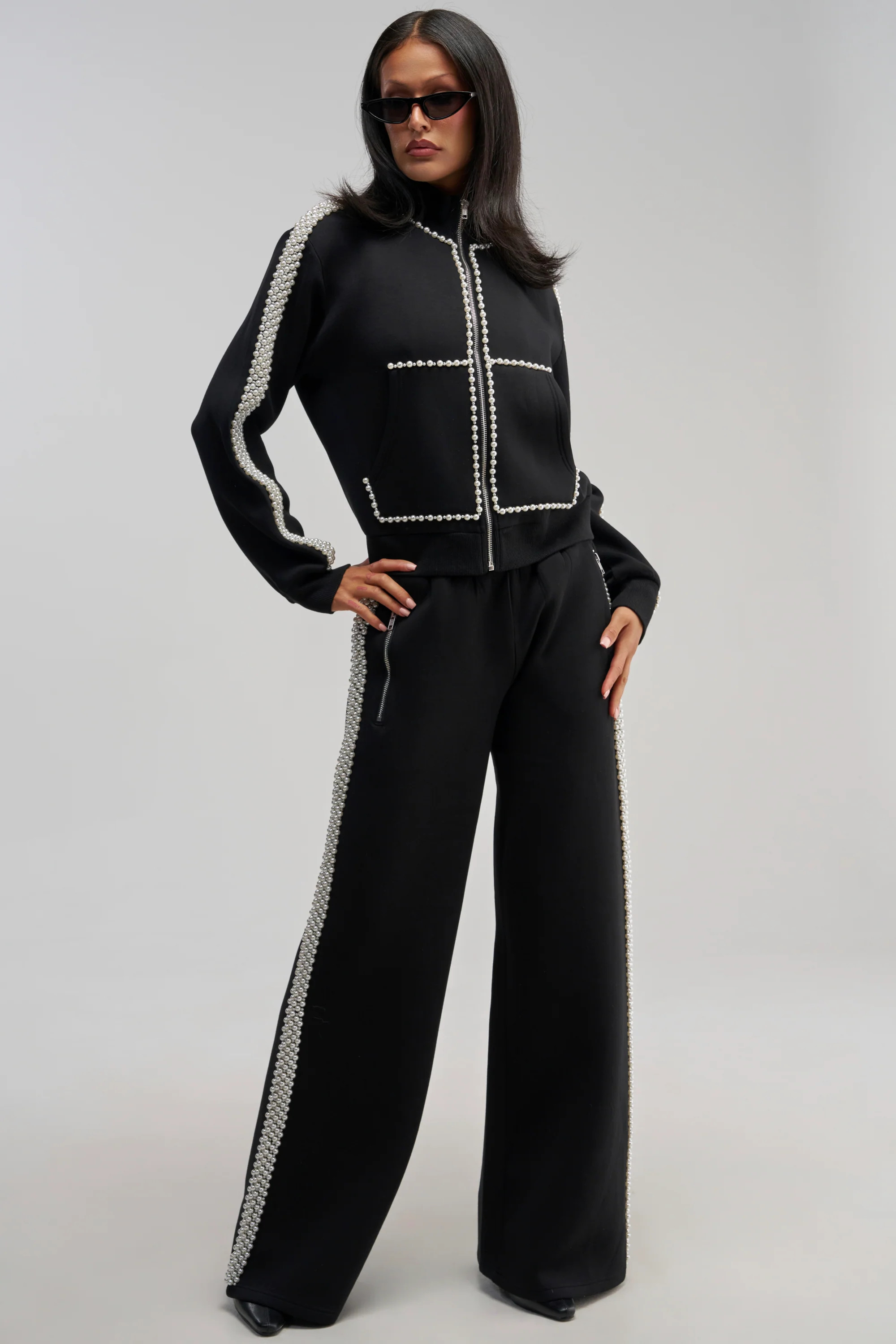 Pearl Embellished Wide Leg Jogger Pants | AKIRA | AKIRA