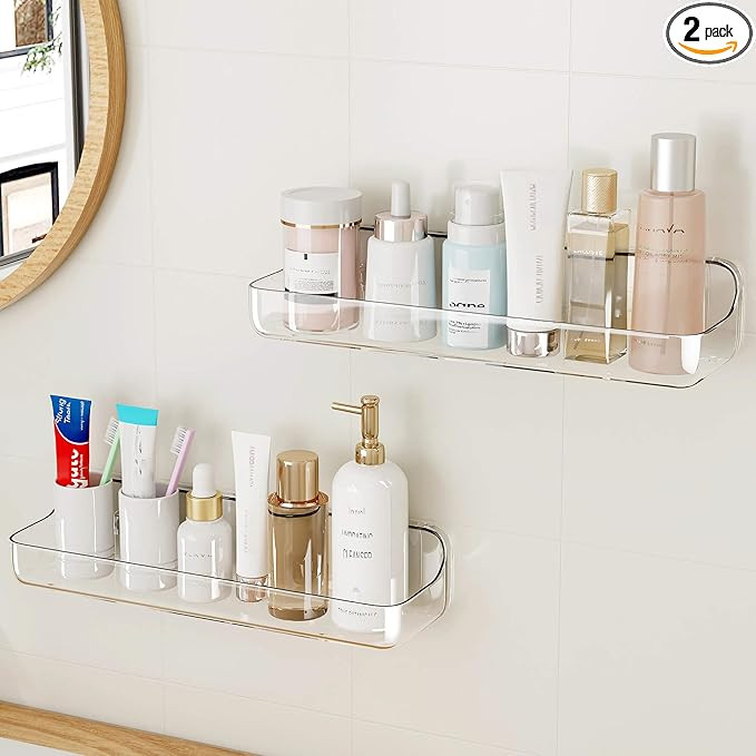 UDD Acrylic Clear Shower Caddy Adhesive Shelf, 2pc Plastic Shower Organizer with Self Adhesive Ta... | Amazon (US)