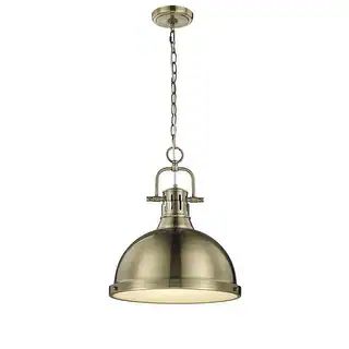 Duncan 1 Light Pendant with Chain in Aged Brass with a Aged Brass - Overstock - 19700799 | Bed Bath & Beyond