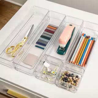 MARTHA STEWART Clear Desk Drawer Organizer Set of 6 - Various Sizes BE-PB5834-6-6-CLR-MS - The Ho... | The Home Depot