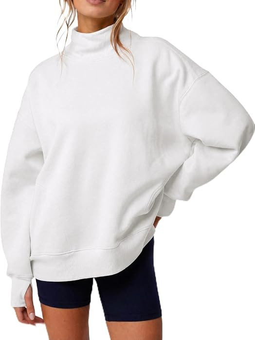 Fisoew Womens Long Sleeve Oversized Sweatshirts Mock Neck Pullover Tops | Amazon (US)