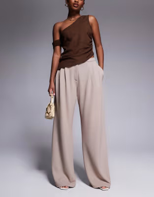 ASOS DESIGN pleat front wide leg pants in stone | ASOS | ASOS (Global)
