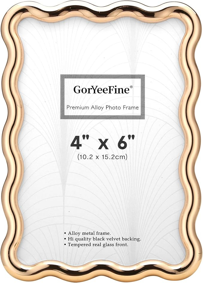 Gold 4 x 6'' High-End Zinc Alloy Picture Frame with Wave Design - Modern Glamour 6x4'' Pictures F... | Amazon (US)