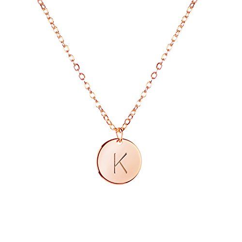 Rose Gold Initial Necklace Initial Disc Necklace Mothers Day Gift Bridesmaid Jewelry Gift for Her (K | Amazon (US)